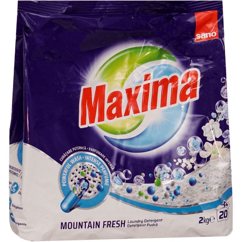 Detergent pudră Sano Maxima Mountain Fresh, 20 spălări, 2 kg